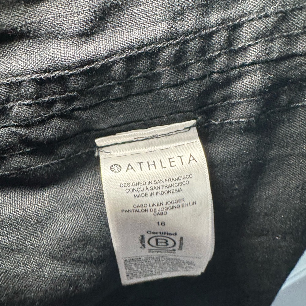 Athleta 100% Linen Cabo Linen Jogger Pants Women's Black Athleisure 16 EUC - Picture 5 of 6